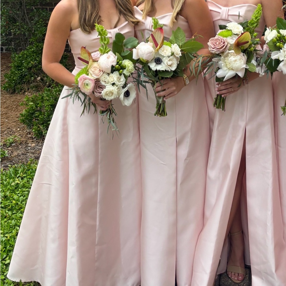 Alfred Sung Bow Cuff Strapless Satin Ball Pockets Bridesmaid Blush size 6